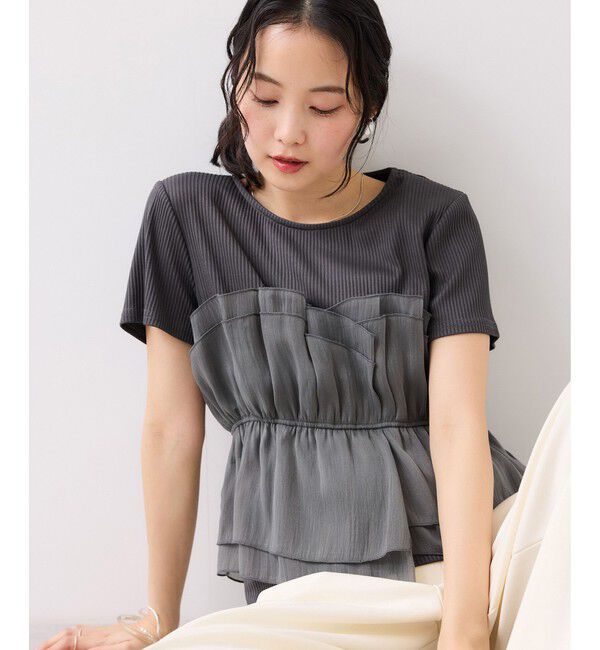 VIS「チェック＆無地ビスチェドッキング半袖プルオーバー/イージーケア」|Tシャツ・カットソー|