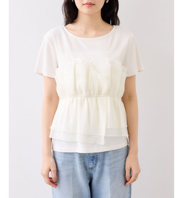 VIS「チェック＆無地ビスチェドッキング半袖プルオーバー/イージーケア」|Tシャツ・カットソー|