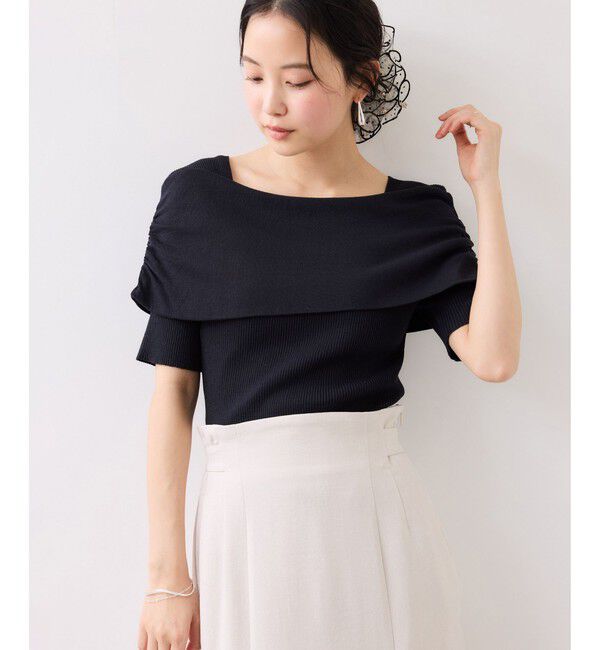 VIS「サイドギャザーオフショル5分袖ニット/イージーケア」|ニット・セーター|