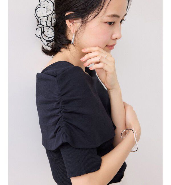 VIS「サイドギャザーオフショル5分袖ニット/イージーケア」|ニット・セーター|