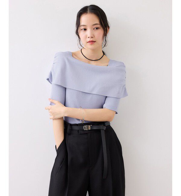 VIS「サイドギャザーオフショル5分袖ニット/イージーケア」|ニット・セーター|