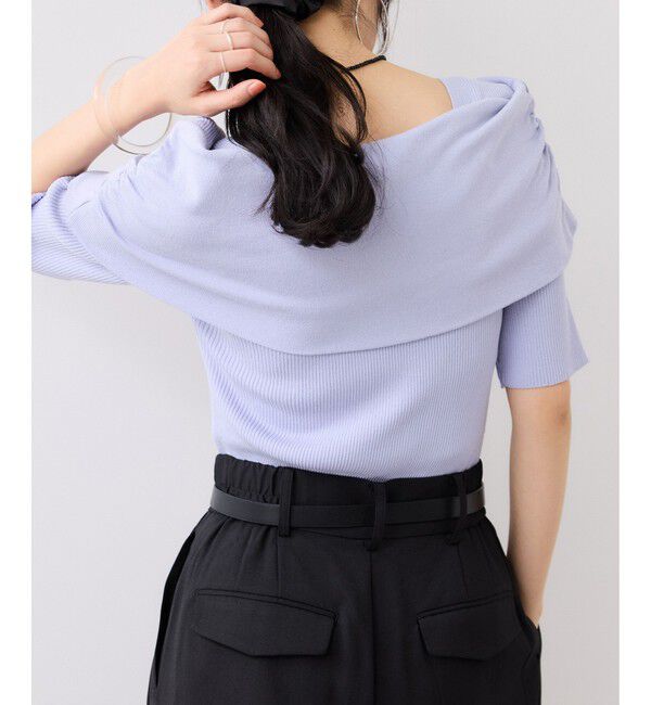 VIS「サイドギャザーオフショル5分袖ニット/イージーケア」|ニット・セーター|