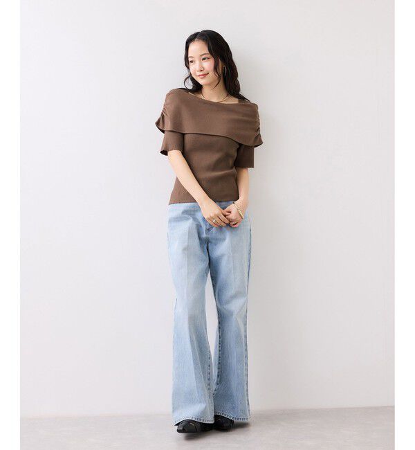 VIS「サイドギャザーオフショル5分袖ニット/イージーケア」|ニット・セーター|