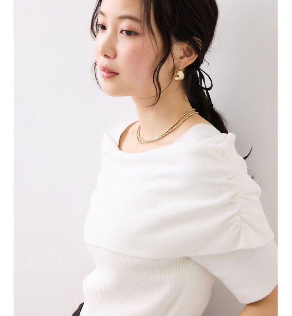 VIS「サイドギャザーオフショル5分袖ニット/イージーケア」|ニット・セーター|