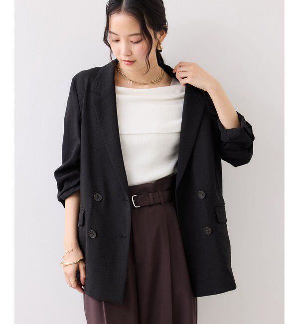 VIS「サイドギャザーオフショル5分袖ニット/イージーケア」|ニット・セーター|