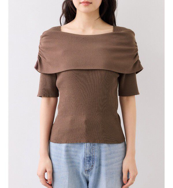 VIS「サイドギャザーオフショル5分袖ニット/イージーケア」|ニット・セーター|