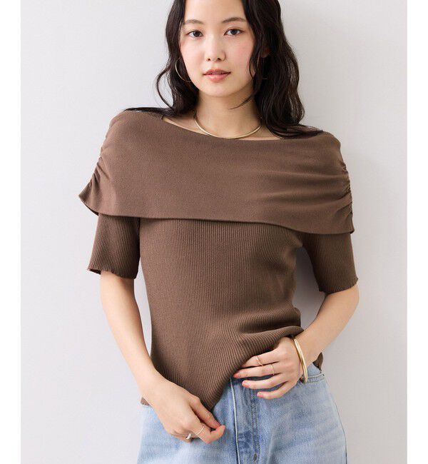 VIS「サイドギャザーオフショル5分袖ニット/イージーケア」|ニット・セーター|