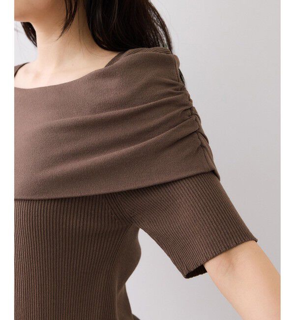 VIS「サイドギャザーオフショル5分袖ニット/イージーケア」|ニット・セーター|
