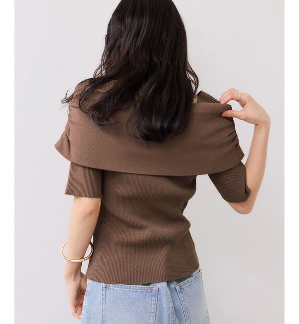 VIS「サイドギャザーオフショル5分袖ニット/イージーケア」|ニット・セーター|