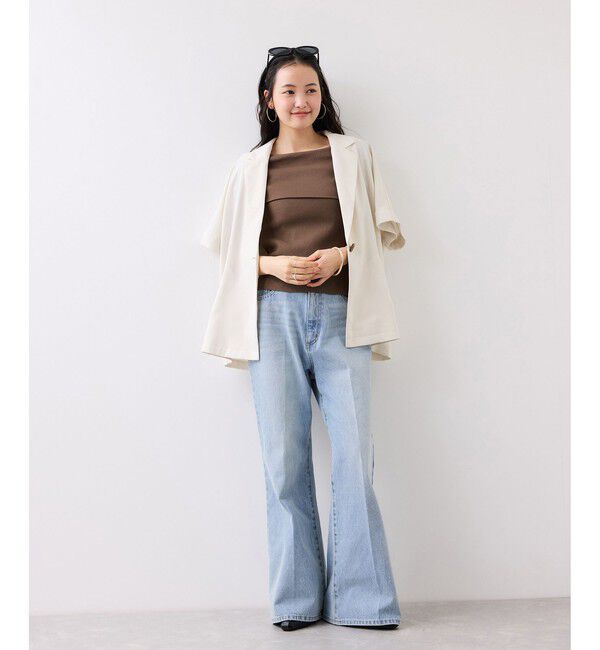 VIS「サイドギャザーオフショル5分袖ニット/イージーケア」|ニット・セーター|