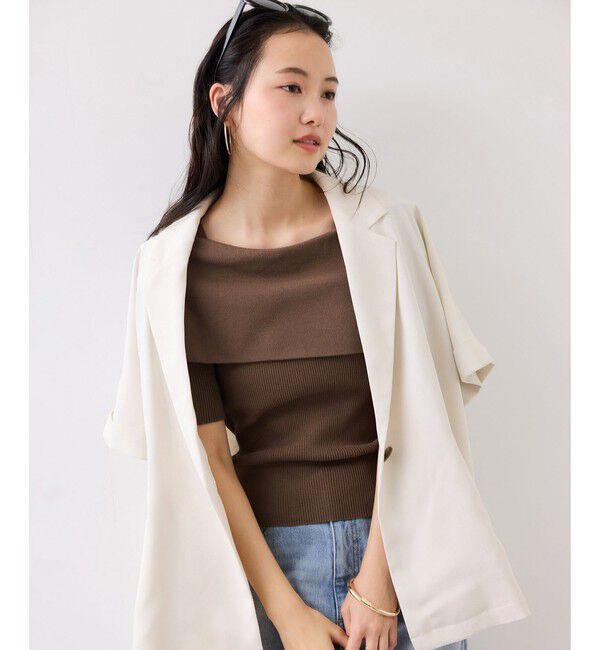 VIS「サイドギャザーオフショル5分袖ニット/イージーケア」|ニット・セーター|