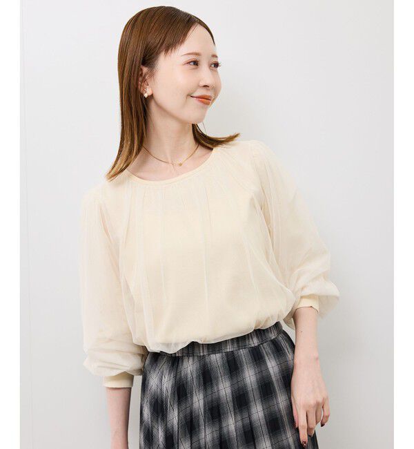 Rope&rsquo;Picnic「チュールドッキングボリュームスリーブニットプルオーバー」|ニット・セーター|オフホワイト(15)