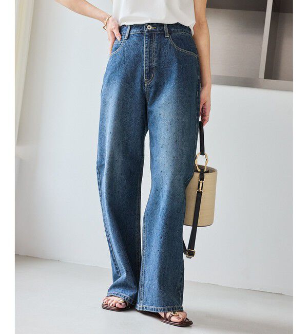 Rope&rsquo;Picnic「パールキラキラビジューデニム」|デニム|ネイビー(40)