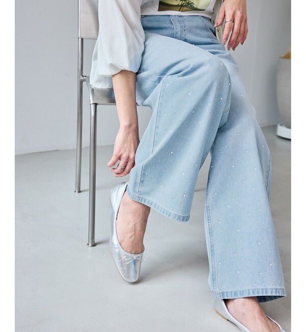 Rope&rsquo;Picnic「パールキラキラビジューデニム」|デニム|ブルー(44)