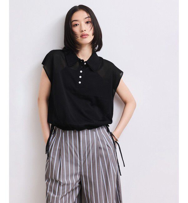 ADAM ET ROPE'「【WEB限定】ダブルカラーポロニットプルオーバー」|ポロシャツ|ブラック(01)