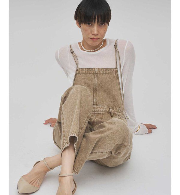  「カラーデニムオールインワン」|ワンピース|キャメル