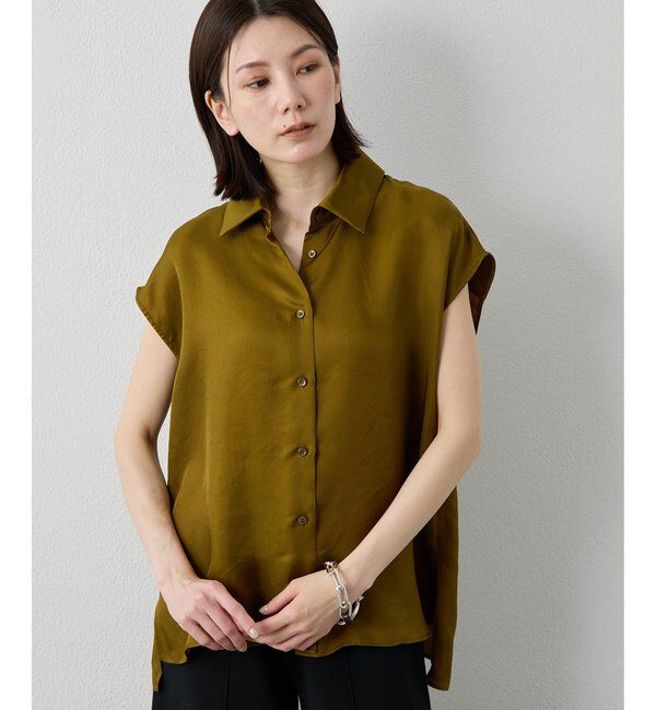 Drawing Numbers「【Drawing Numbers】キュプラノースリーブスリットブラウス」|シャツ・ブラウス|