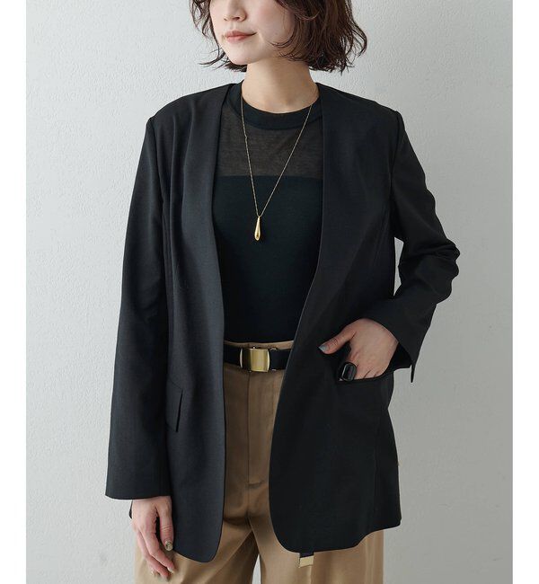  「シアーノーカラージャケット」|テーラードジャケット|ブラック