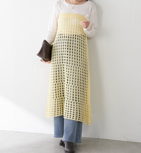  「【マルチに使える】透かし編みロングスカート」|スカート|イエロー
