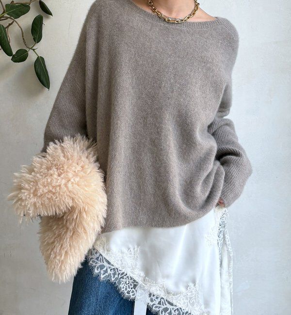  「ファーウールポンチョプルオーバー」|ニット・セーター|モカ