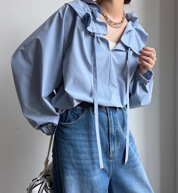  「ダブルフリルカラーブラウス」|シャツ・ブラウス|サックスブルー