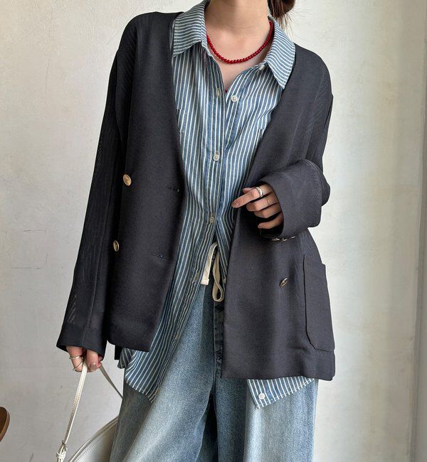  「メッシュノーカラーバックリボンジャケット」|テーラードジャケット|