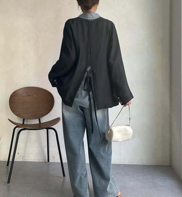  「メッシュノーカラーバックリボンジャケット」|テーラードジャケット|