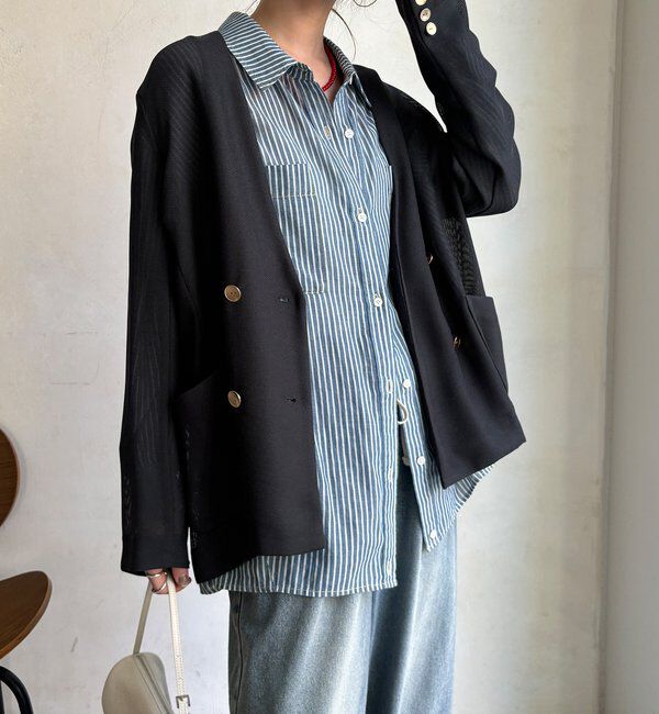  「メッシュノーカラーバックリボンジャケット」|テーラードジャケット|