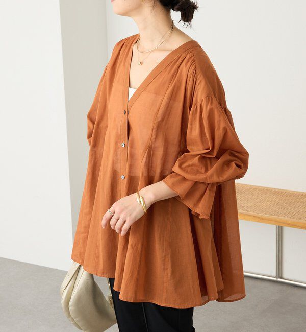  「予約【着映え】コットンペプラムギャザーブラウス」|シャツ・ブラウス|