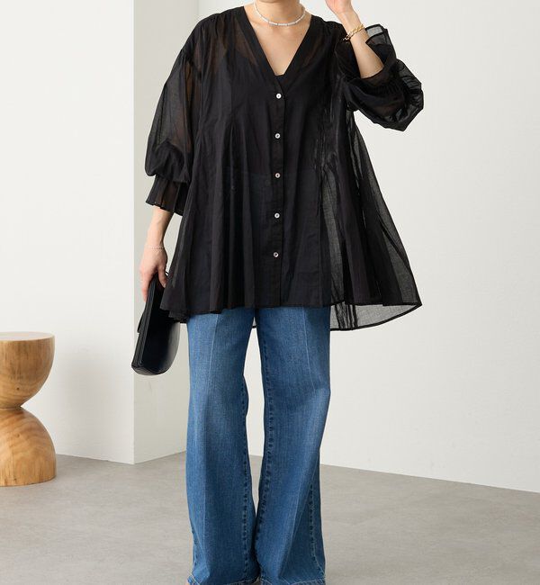  「予約【着映え】コットンペプラムギャザーブラウス」|シャツ・ブラウス|