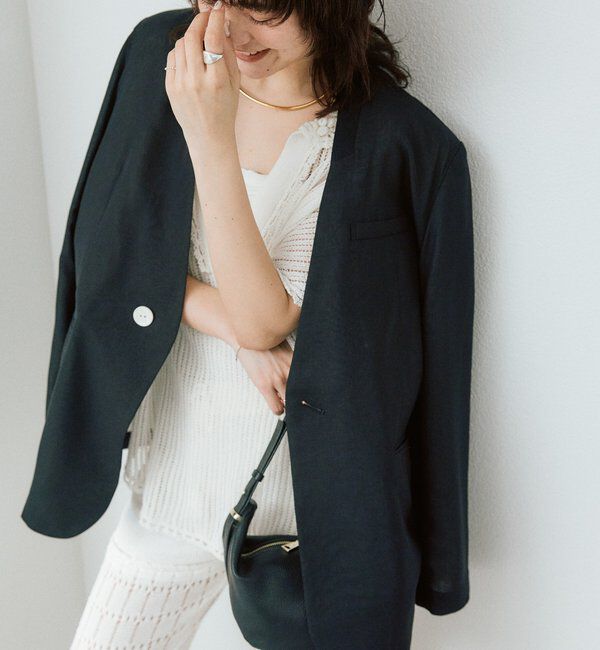  「【a Nice （ア ・ニース）】ノーカラージャケット」|テーラードジャケット|ブラック