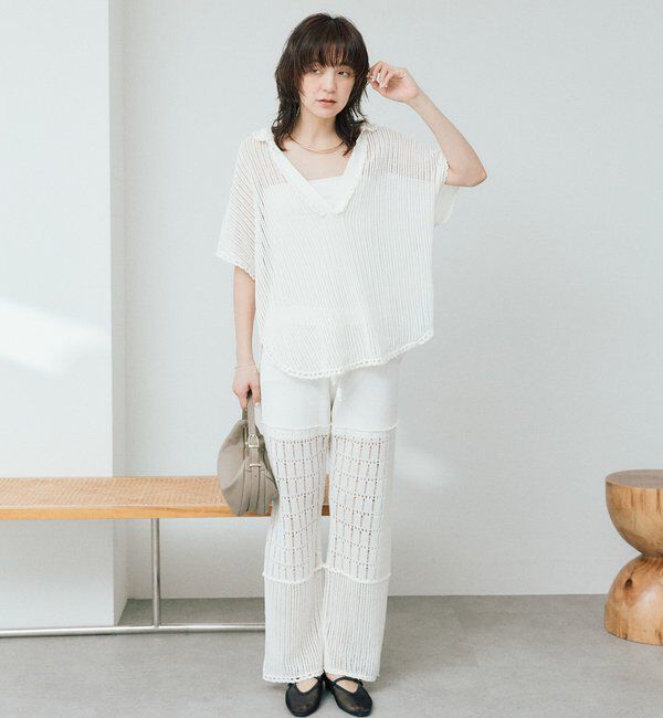  「【a Nice （ア ・ニース）】クロシェトリムニットパンツ」|チノ|