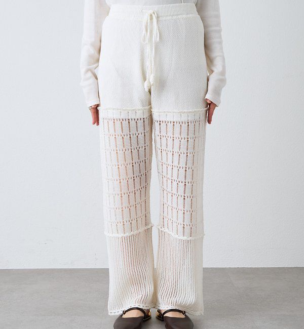  「【a Nice （ア ・ニース）】クロシェトリムニットパンツ」|チノ|
