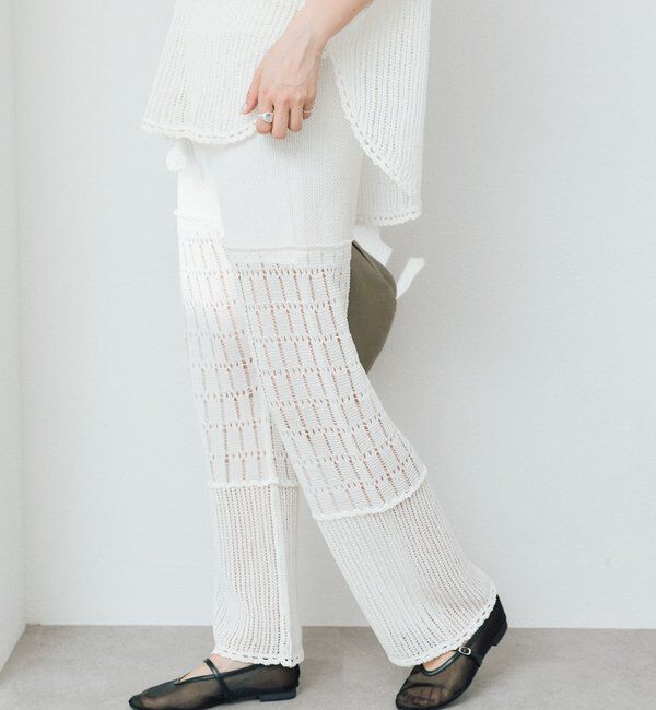  「【a Nice （ア ・ニース）】クロシェトリムニットパンツ」|チノ|