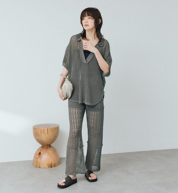  「【a Nice （ア ・ニース）】クロシェトリムニットパンツ」|チノ|