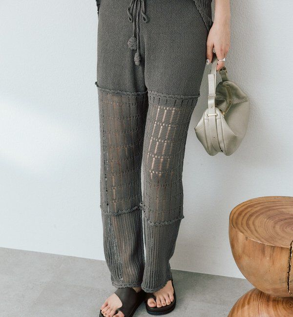  「【a Nice （ア ・ニース）】クロシェトリムニットパンツ」|チノ|