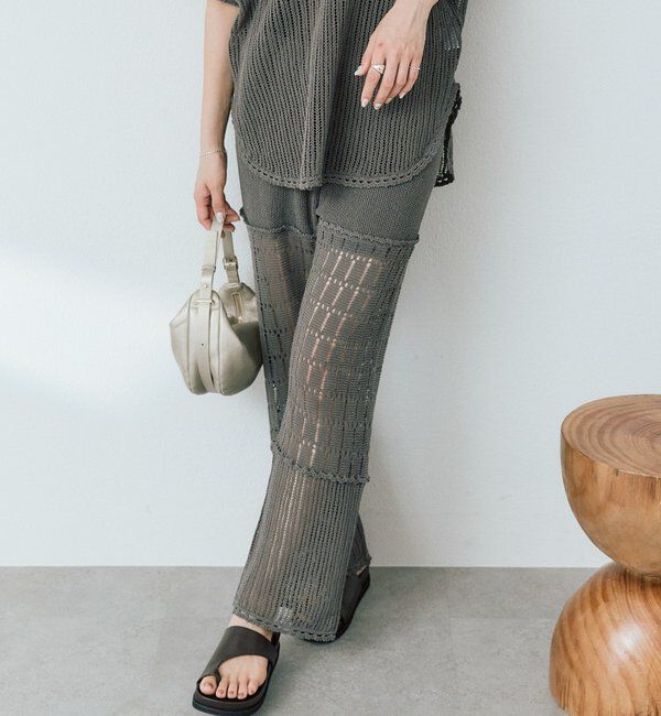  「【a Nice （ア ・ニース）】クロシェトリムニットパンツ」|チノ|