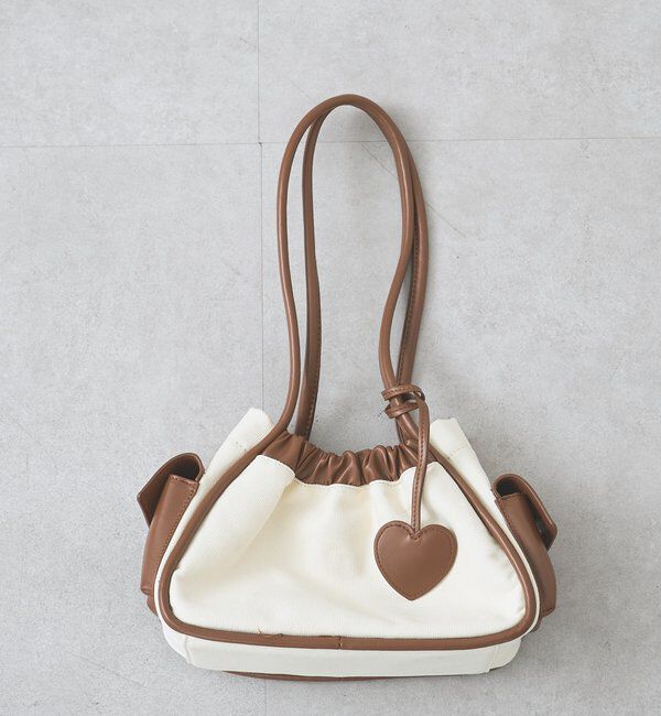  「ハートチャーム付きコンビBAG」|トートバッグ|アイボリー