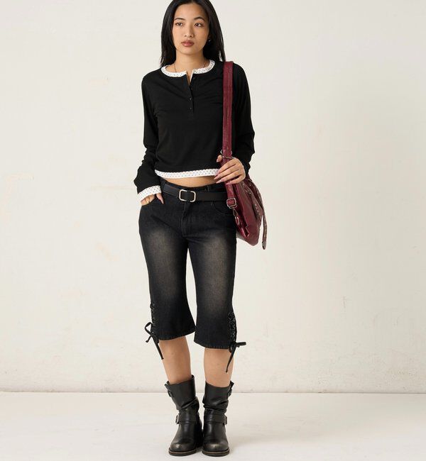  「【WEB限定カラーあり/ドット柄】レイヤードヘンリートップス」|Tシャツ・カットソー|