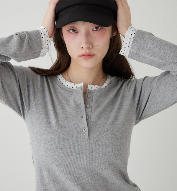  「【WEB限定カラーあり/ドット柄】レイヤードヘンリートップス」|Tシャツ・カットソー|