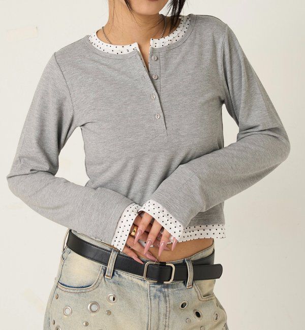  「【WEB限定カラーあり/ドット柄】レイヤードヘンリートップス」|Tシャツ・カットソー|
