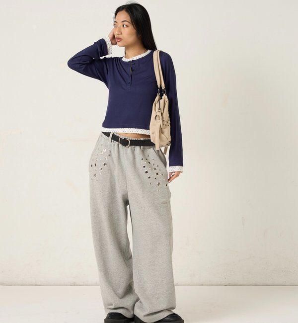  「【WEB限定カラーあり/ドット柄】レイヤードヘンリートップス」|Tシャツ・カットソー|