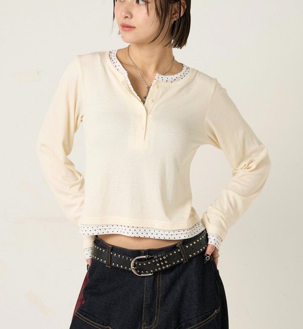  「【WEB限定カラーあり/ドット柄】レイヤードヘンリートップス」|Tシャツ・カットソー|