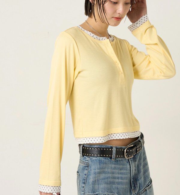  「【WEB限定カラーあり/ドット柄】レイヤードヘンリートップス」|Tシャツ・カットソー|