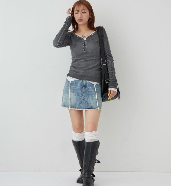  「スタッズデニムミニスカート」|スカート|