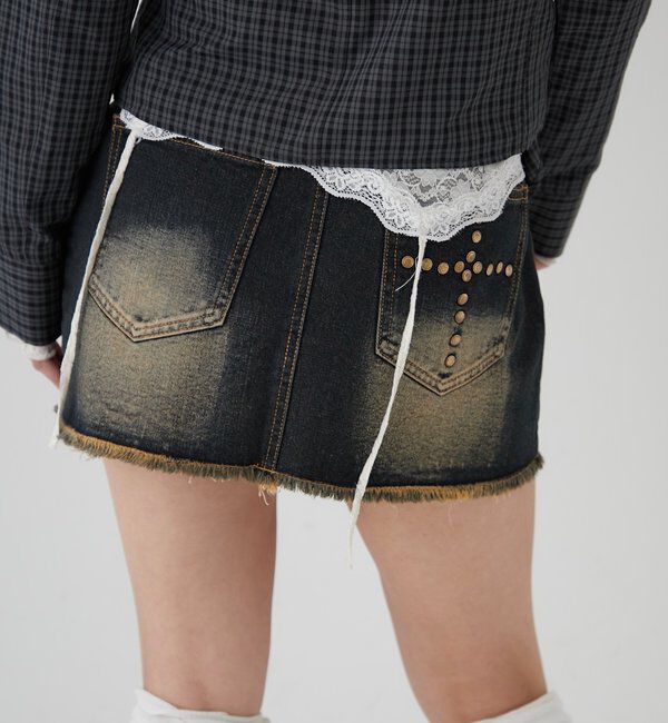  「スタッズデニムミニスカート」|スカート|ネイビー