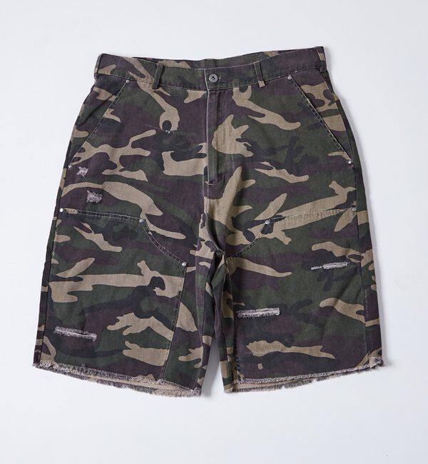  「KOOKY'N ダメージダックハーフパンツ」|チノ|カーキ