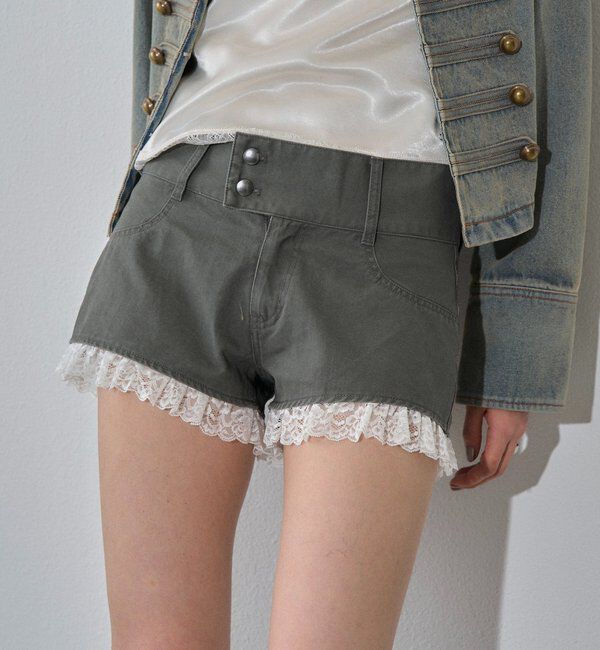  「ツイルレースマイクロショーツ」|チノ|グレー