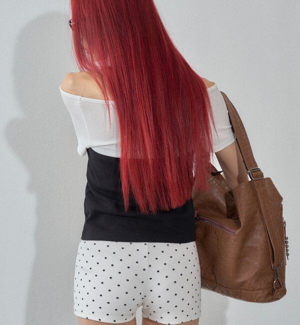  「【WEB限定】ハトメホルターレイヤード半袖トップス（ドット/無地）」|Tシャツ・カットソー|