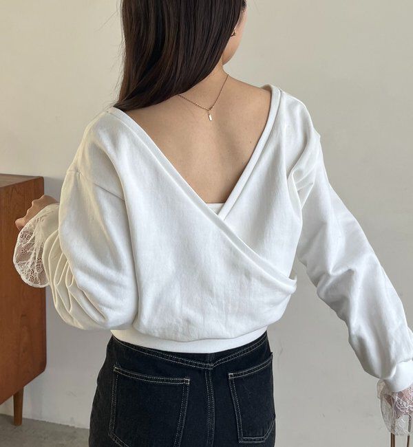  「【前後2WAY】カシュクール袖レーススウェット」|Tシャツ・カットソー|